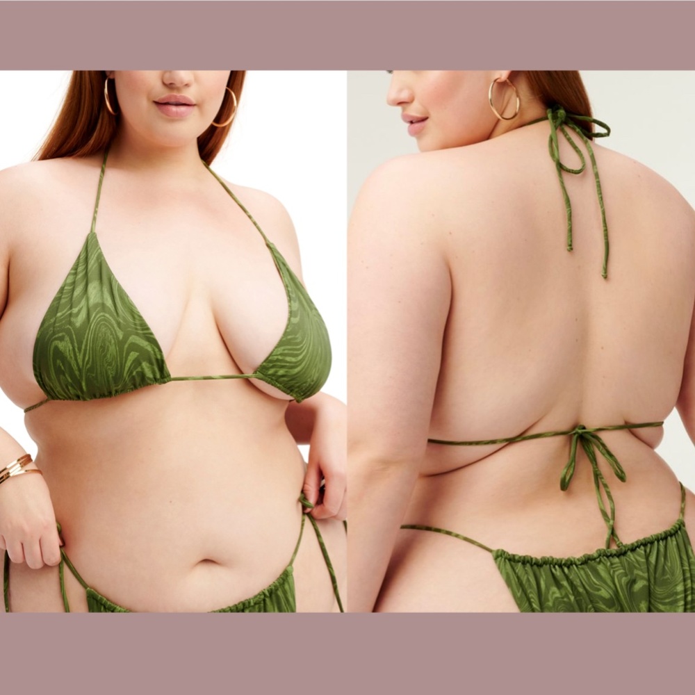 NWT Good American [ 5 GA‎ ] Pesto Swirls Tiny Ties Triangle Bikini Top Green
